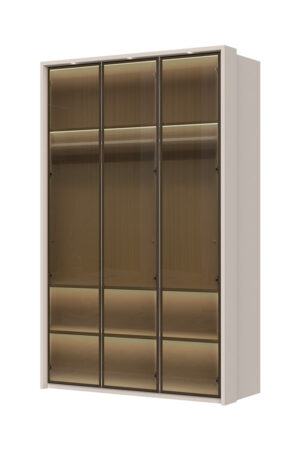 Sestava skříní OPERA s rámem a osvětlením v Cashmere