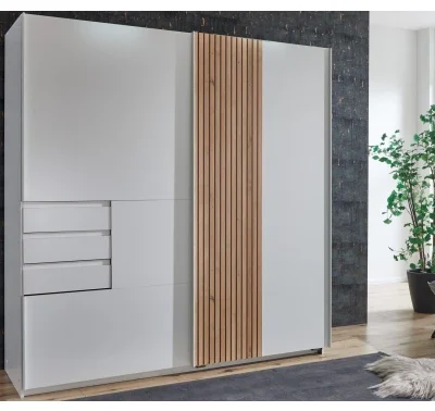 Šatní skříň Coburg v bílé barvě s dub artisan