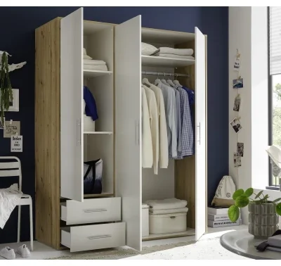 Šatní skříň Valencia v dub artisan a bílé barvě
