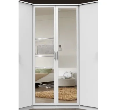 Bílá rohová šatní skříň se zrcadlem Click