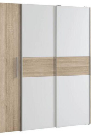Bílá šatní skříň s otočnými dveřmi a Sonoma dubem