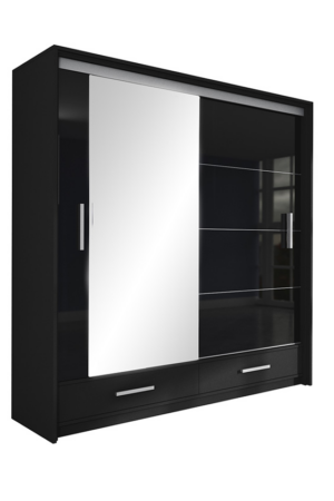 Šatní skříň Marsylia v černém lesku s LED páskem