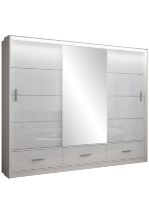 Šatní skříň Marsylia v černém lesku s LED páskem