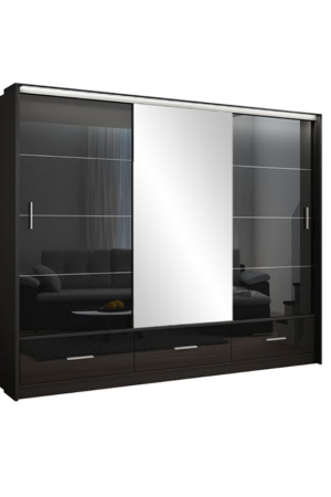 Šatní skříň Marsylia v černém lesku s LED páskem