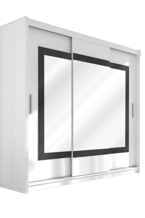 Bílá šatní skříň Preston se zrcadlem