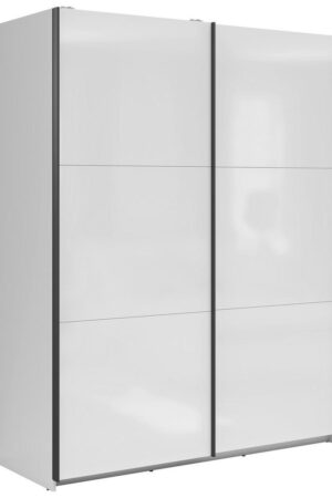 Skříň s posuvnými dveřmi v lesklé bílé barvě