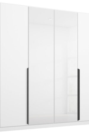 Bílá šatní skříň s otočnými dveřmi a skleněnými prvky