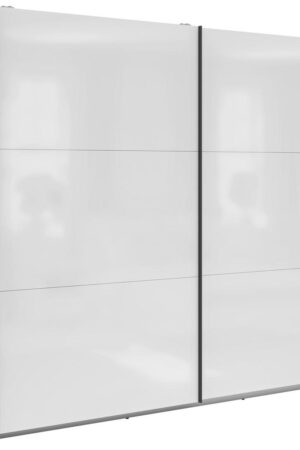 Skříň s posuvnými dveřmi v lesklé bílé barvě