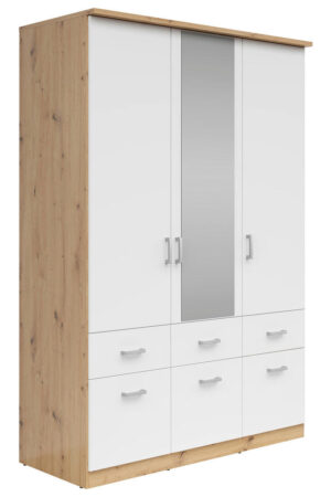 Bílá šatní skříň se zrcadlem a zásuvkami