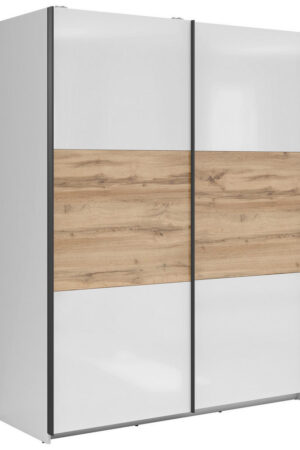 Skříň s posuvnými dveřmi dub wotan a bílá lesklá