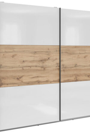Skříň s posuvnými dveřmi, dub wotan, bílá lesklá