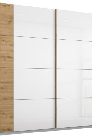Skříň s posuvnými dveřmi, bílá a dub artisan, 181/210/62 cm