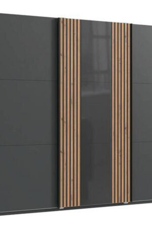 Skříň s posuvnými dveřmi v grafitové a dub artisan barvě