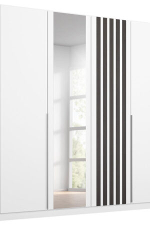 Bílá šatní skříň s otočnými dveřmi a zrcadlem