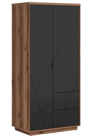 Šatní skříň s otočnými dveřmi v černé a dubové barvě