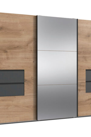 Šatní skříň se zrcadlem v grafitu a dubu