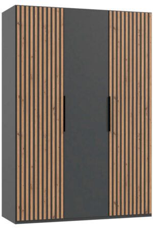 Šatní skříň s otočnými dveřmi v grafitové a dubové barvě