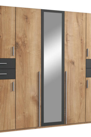 Šatní skříň s otočnými dveřmi v barvách grafitu a dubu