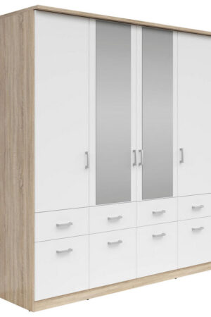 Šatní skříň se zrcadlem Boxxx v bílé a Sonoma dub