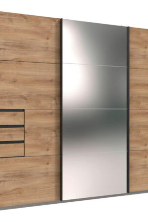 Skříň s posuvnými dveřmi a zrcadlem v barvě dubu