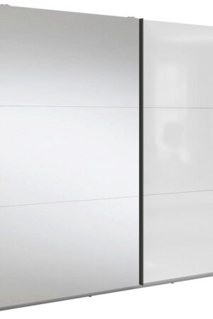 Skříň s posuvnými dveřmi v lesklé bílé barvě