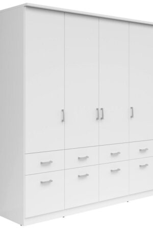 Bílá šatní skříň Boxxx s 4 dveřmi a 8 zásuvkami