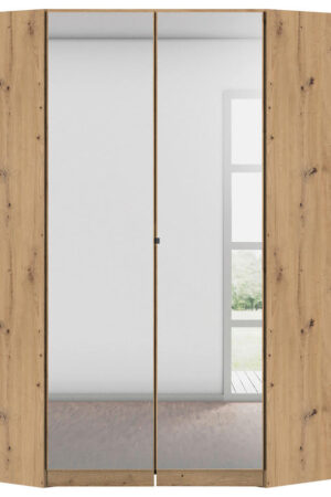 Rohová šatní skříň dub artisan s chromovými úchyty