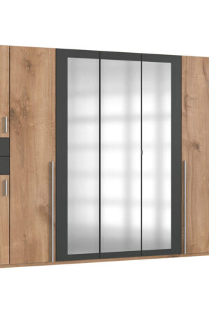 Šatní skříň s otočnými dveřmi v grafitové a dubové barvě