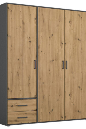 Šatní skříň s otočnými dveřmi v šedé a dub artisan