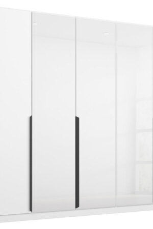 Bílá šatní skříň s otočnými dveřmi v lesklém provedení