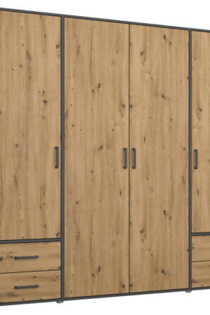 Šatní skříň s otočnými dveřmi v šedé a dub artisan