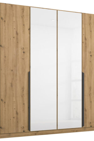 Šatní skříň s otočnými dveřmi, bílá a dub artisan