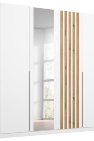 Bílá šatní skříň s otočnými dveřmi a zrcadlem