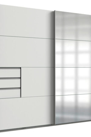 Bílá šatní skříň se zrcadlem a hliníkovými detaily