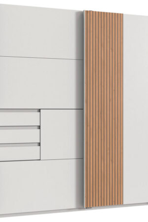 Skříň s posuvnými dveřmi, bílá a dub artisan, 180/198/65 cm
