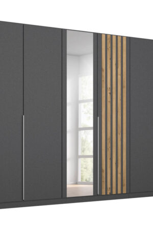 Šatní skříň s otočnými dveřmi v dub artisan a šedé barvě