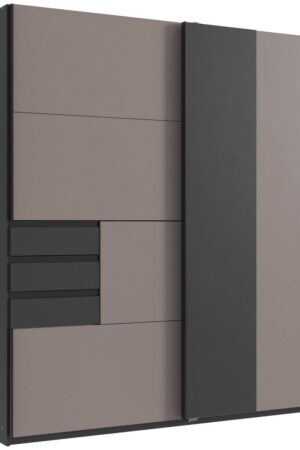 Skříň s posuvnými dveřmi v barvách grafitu a béžové