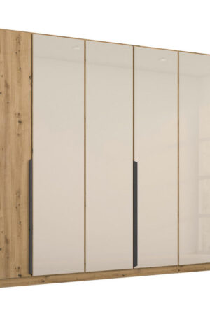 Šatní skříň s otočnými dveřmi, šampaňská barva, dub artisan