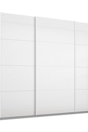 Bílá skříň s posuvnými dveřmi a skleněnými prvky