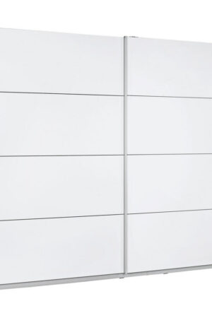Bílá skříň s posuvnými dveřmi a úložným prostorem