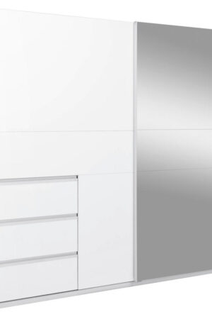 Bílá šatní skříň s posuvnými dveřmi a zrcadlem