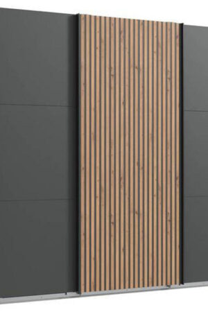 Skříň s posuvnými dveřmi v barvách grafitu a dubu