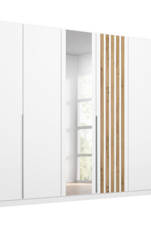 Šatní skříň s otočnými dveřmi v bílé a dub artisan