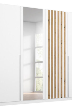 Šatní skříň s otočnými dveřmi, bílá, dub artisan