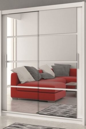 Bílá šatní skříň CERESTY 160 s posuvnými dveřmi a zrcadlem