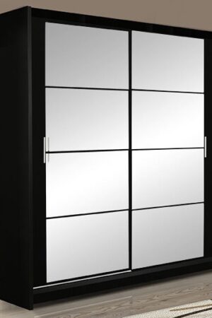 Šatní skříň CERESTY 160 v černé barvě s posuvnými dveřmi a zrcadlem