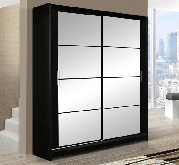 Šatní skříň CERESTY 160 v černé barvě s posuvnými dveřmi a zrcadlem