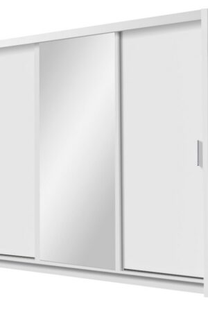 Bílá šatní skříň SLIGO s posuvnými dveřmi a zrcadlem