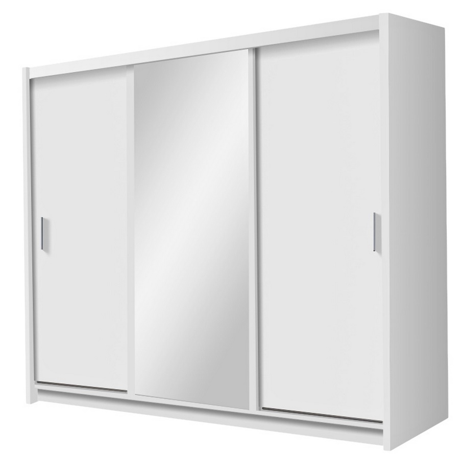 Bílá šatní skříň SLIGO s posuvnými dveřmi a zrcadlem