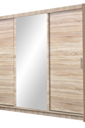 Šatní skříň SLIGO, sonoma s posuvnými dveřmi a zrcadlem